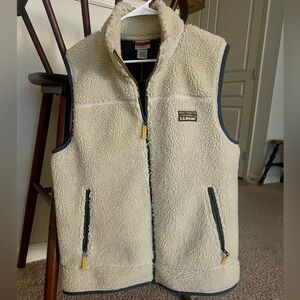 L.L. Bean Cream Sherpa Vest with Black Accents